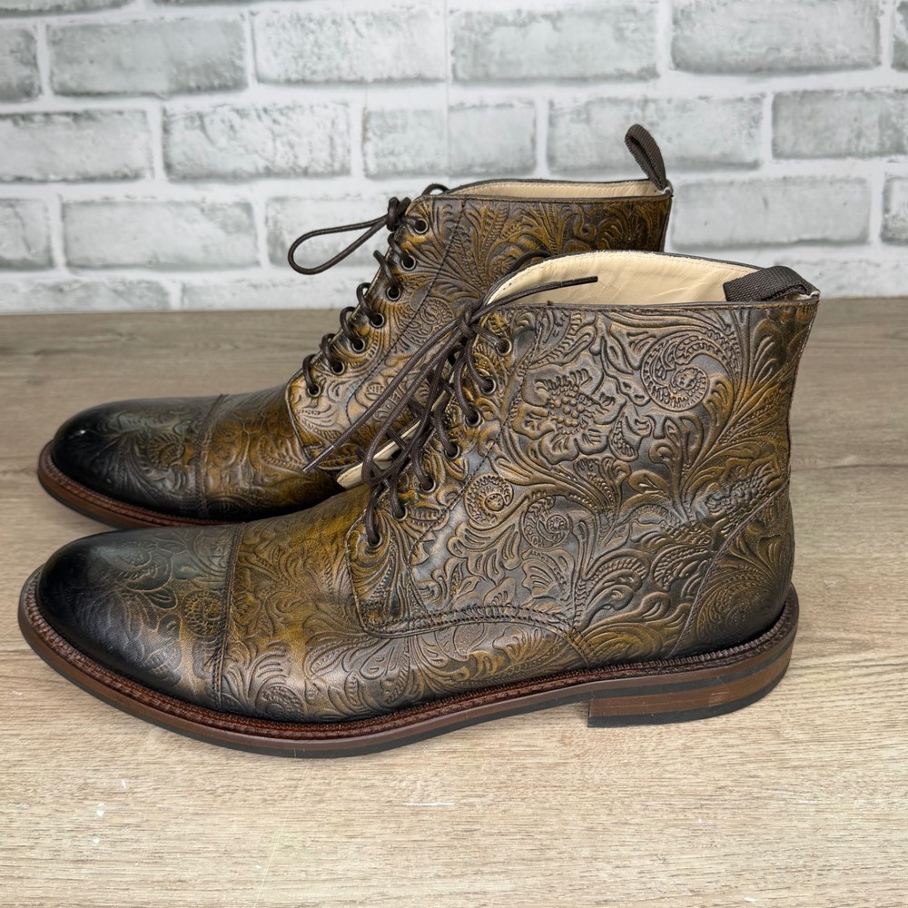 Taft The Jack Boot Floral Embossed Leather Lace Up Boots 46
